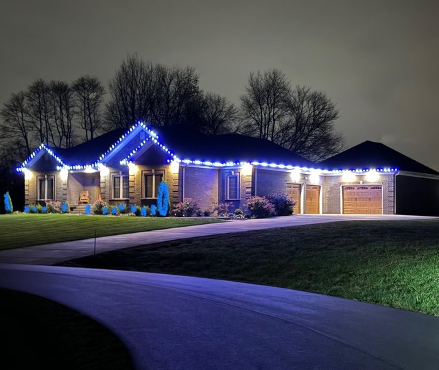 blue and white holiday light installation Louisville KY