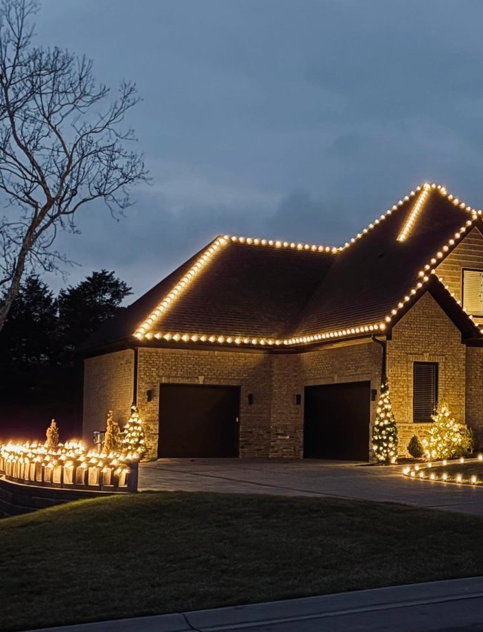 warm white christmas lights stone home